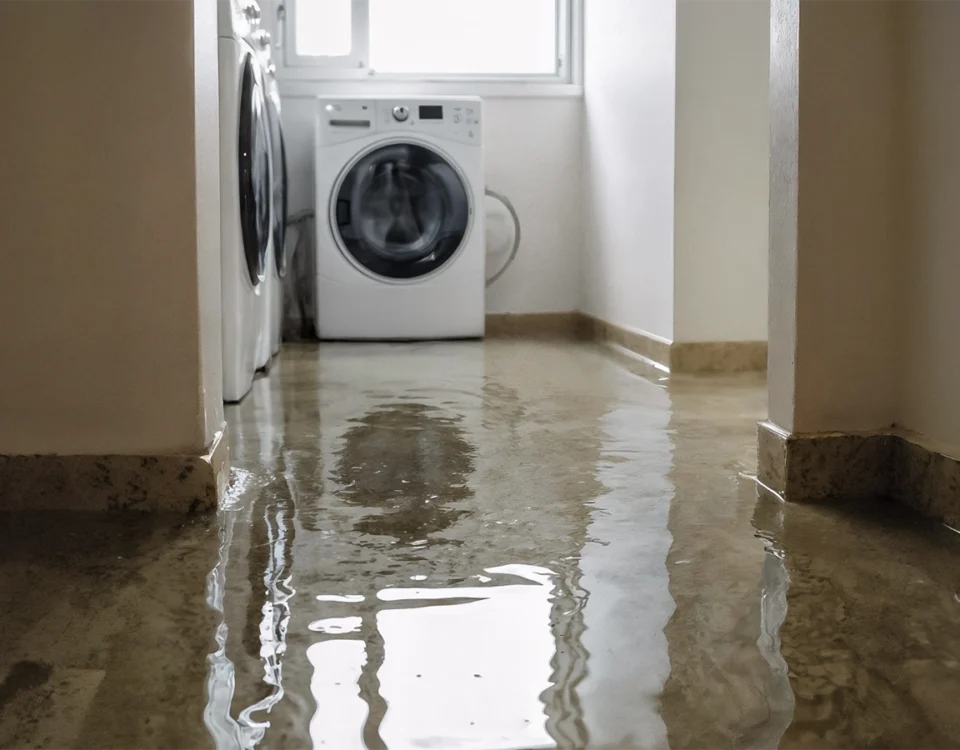 Flooded basement inside a house after heavy water damage