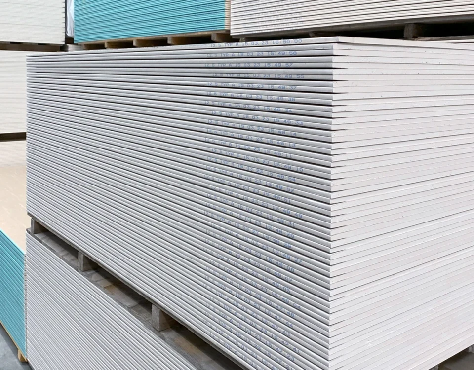 Stack of gypsum boards used as a non-flammable material for fireproof construction