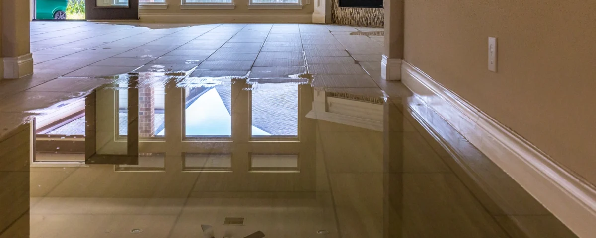 Water on the floor inside a home after a leak, showing early water damage