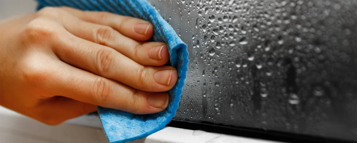 Water drops on a window showing high indoor humidity in a house